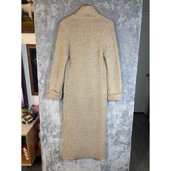 Vintage 70's Maxi Chunky Knit Mohair Wool Cardigan Beige 2 Button Casual Sweater - Picture 9 of 16
